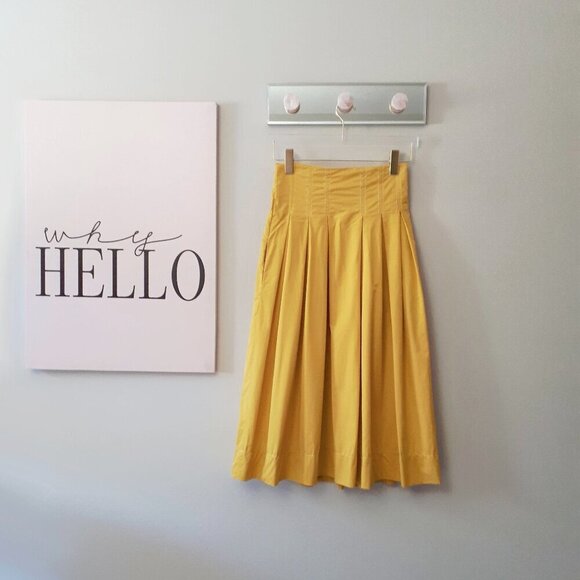 NWOT Zara mustard yellow pleated A-line midi skirt, XS - Picture 8 of 10